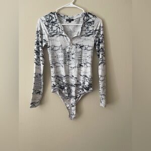 Chic Black and White Marble Bodysuit